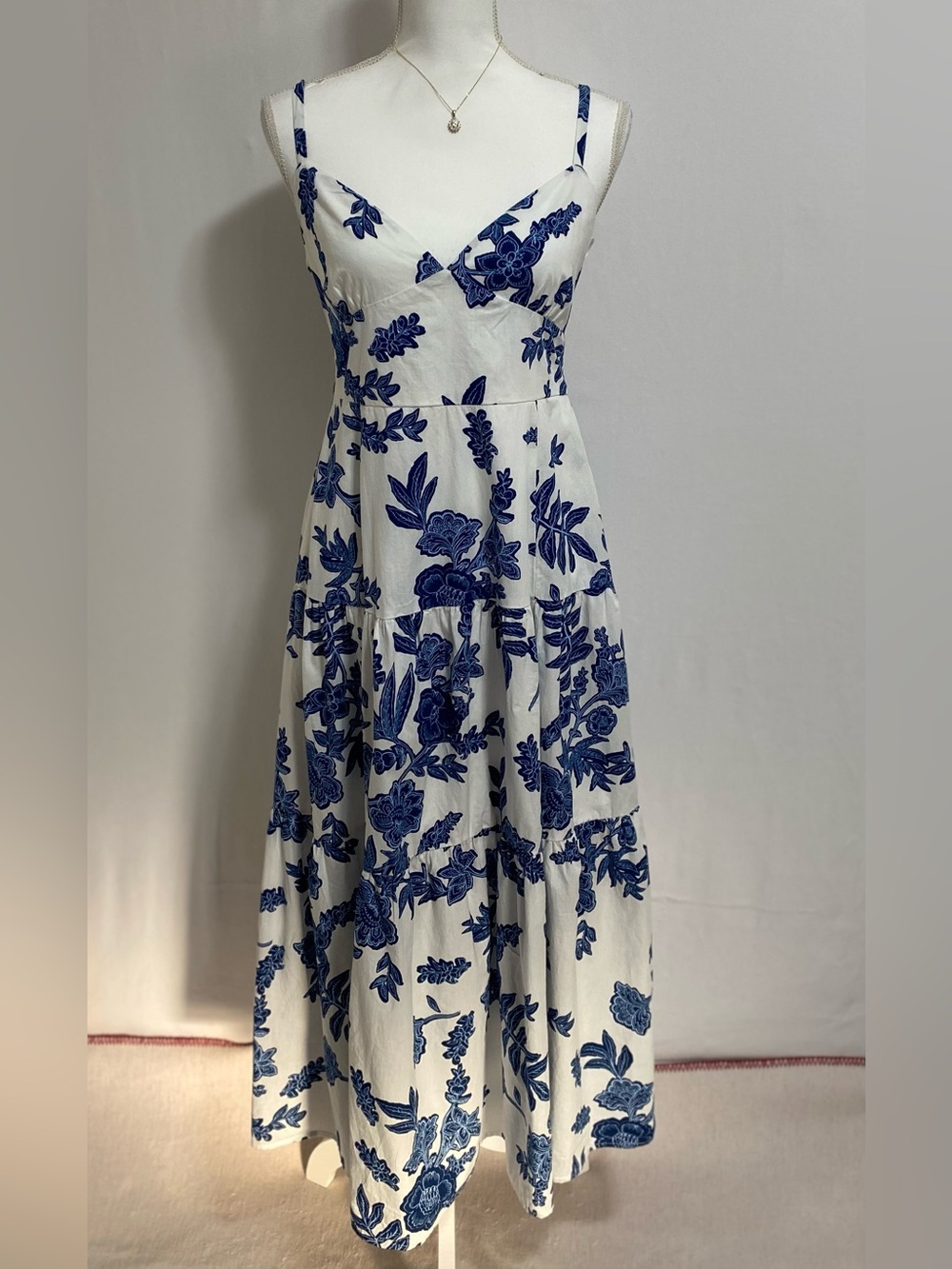 Moon River White Maxi Dress with Blue Floral Print